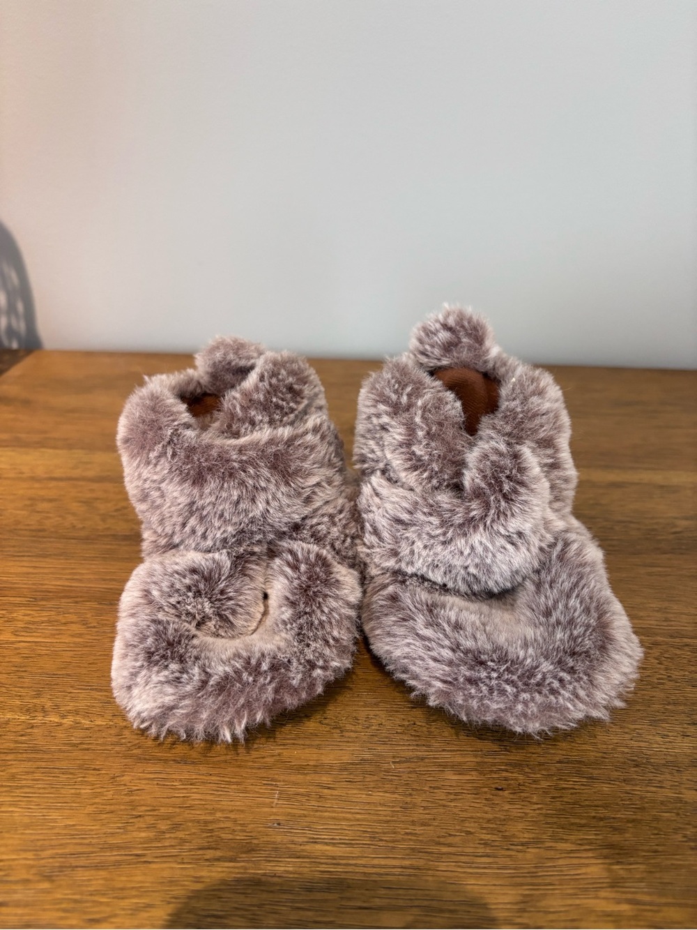 Target Plush Faux Fur Baby Slippers in Taupe